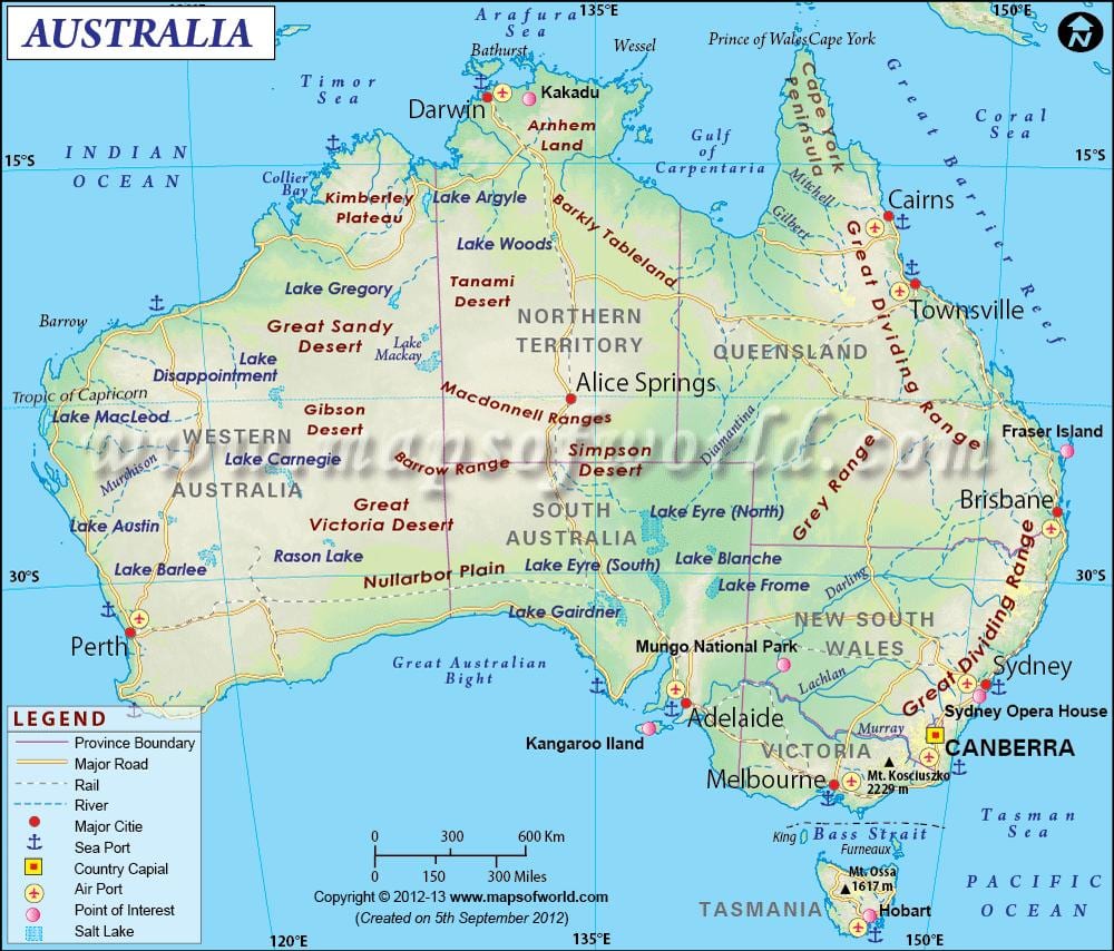 mapa de Australia con capitales