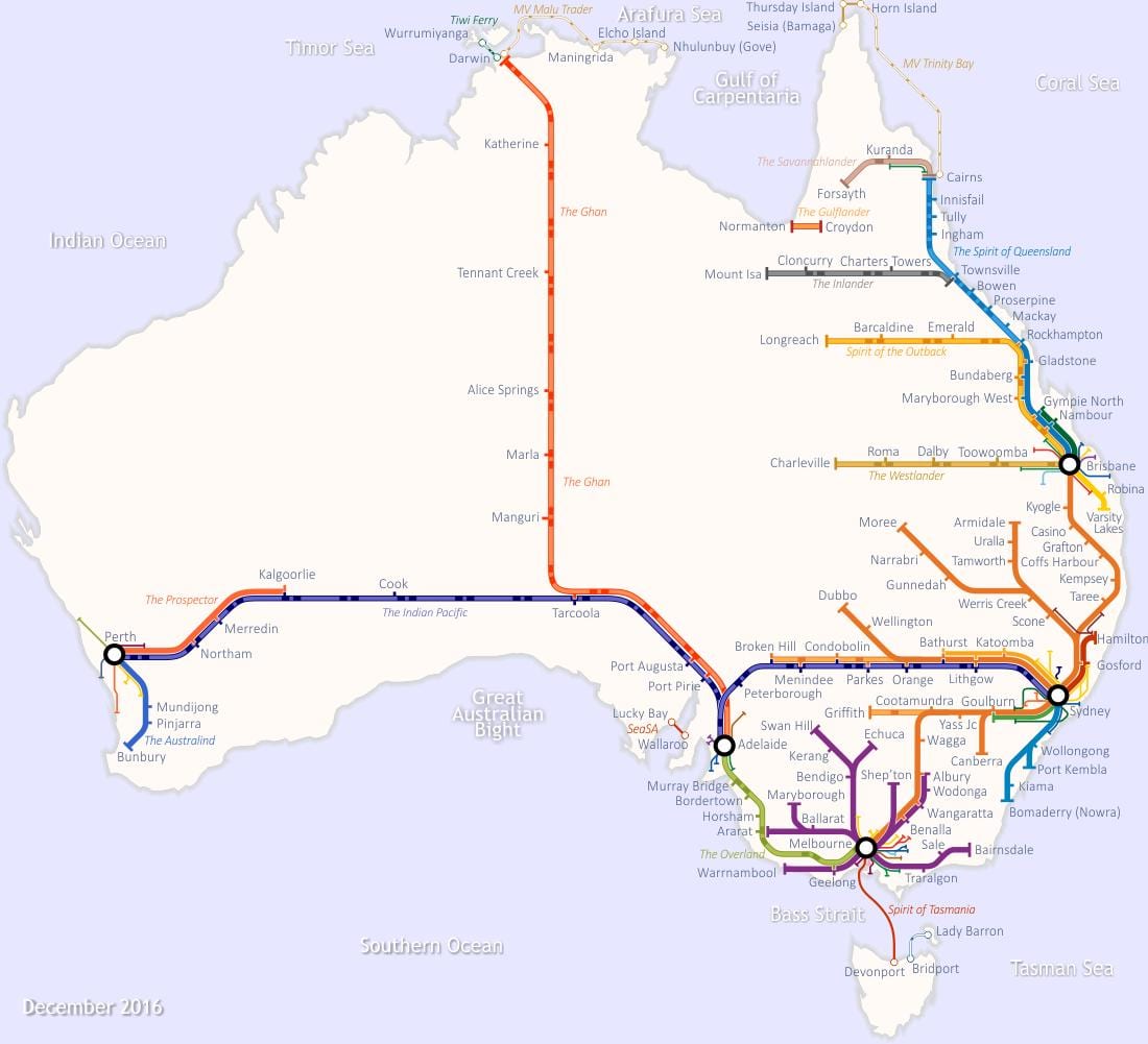 ferrocarril mapa de Australia