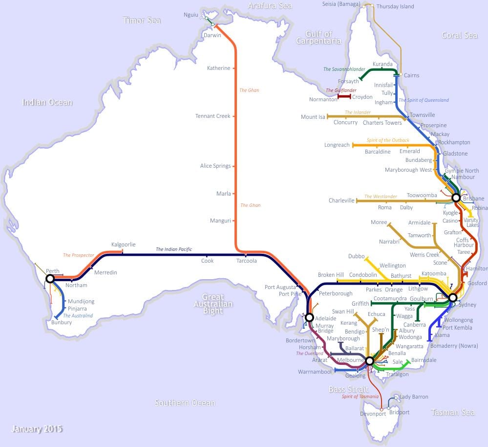 Australia trenes mapa