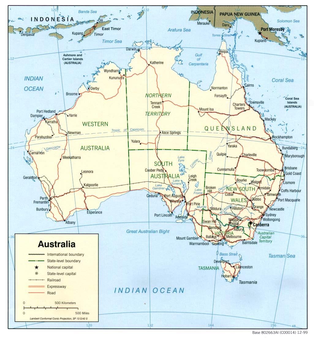 mapa de Australia océanos