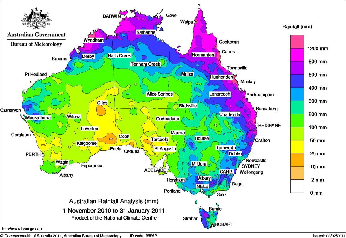 mapa meteorológico de Australia