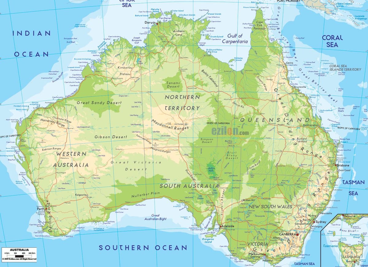 mapa geográfico de Australia