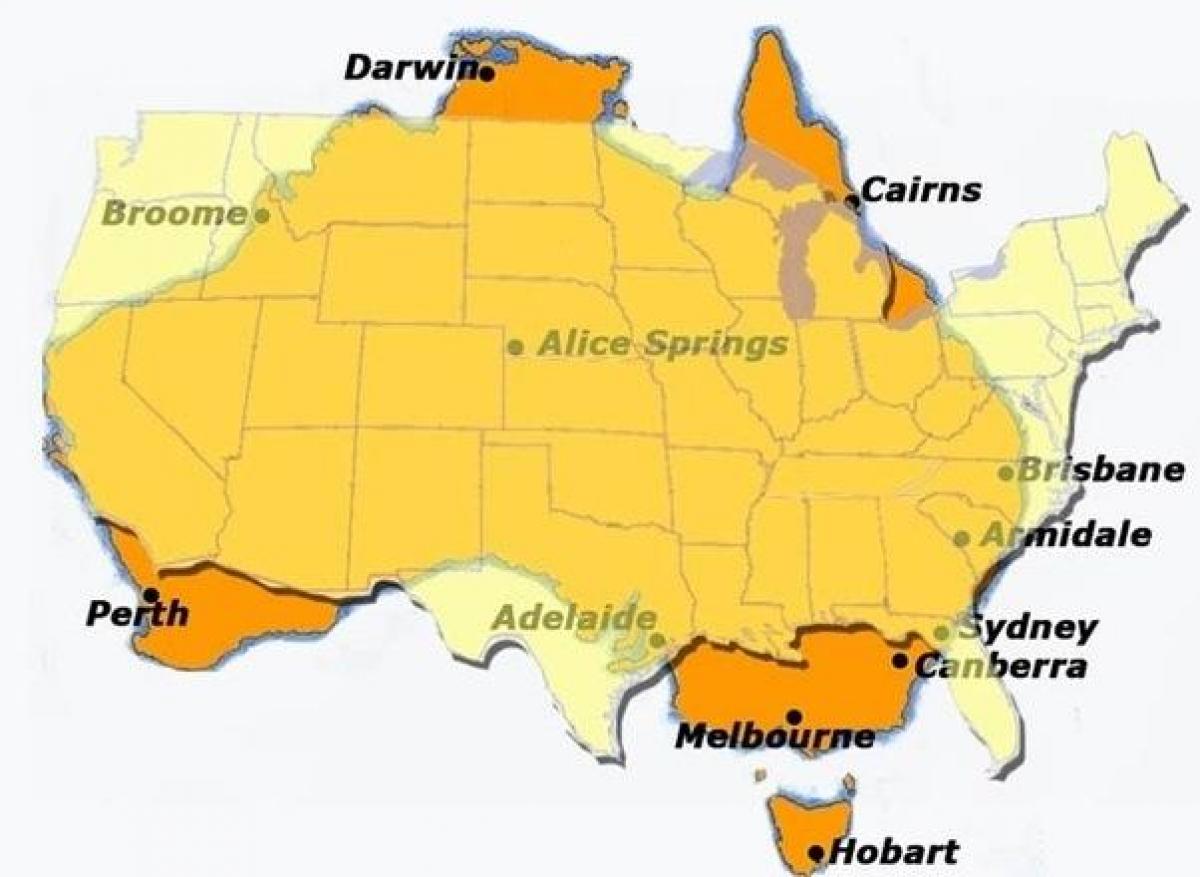 De Australia a los estados unidos mapa