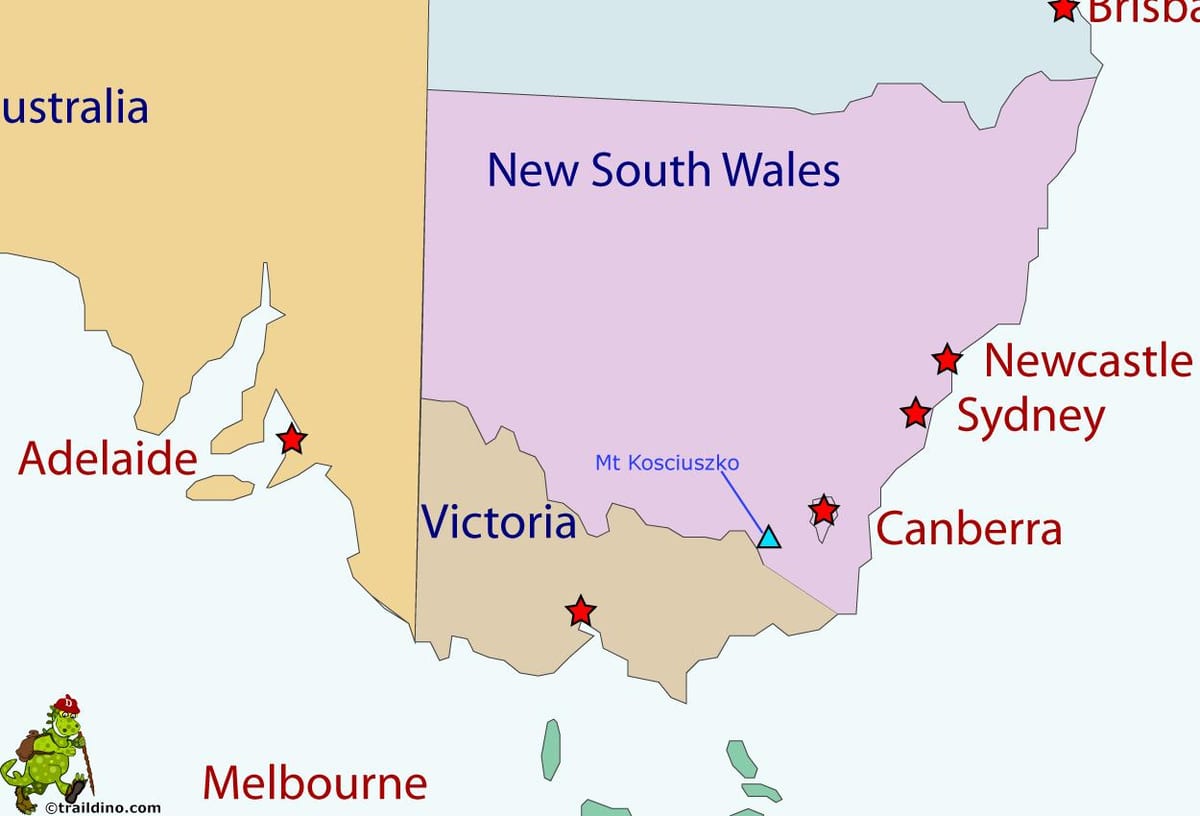 el monte Kosciuszko, en un mapa de Australia