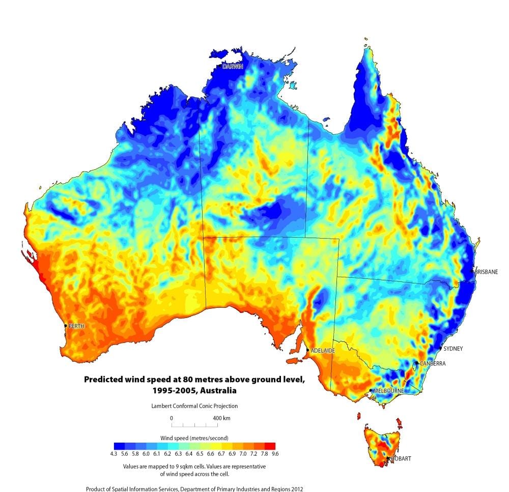 mapa de viento de Australia