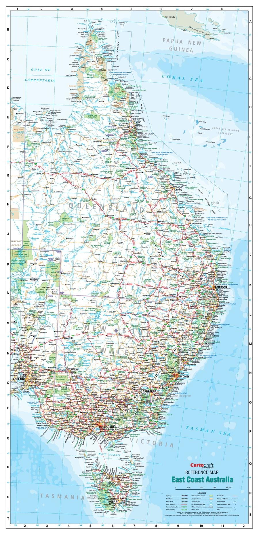 mapa de la Costa Este de Australia