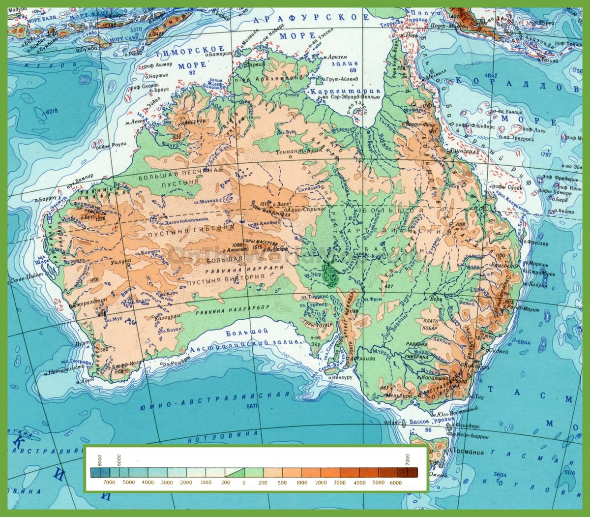 mapa de Australia con montañas