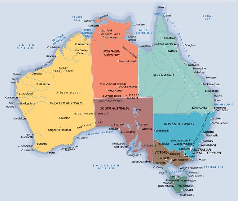 la etiqueta de mapa de Australia