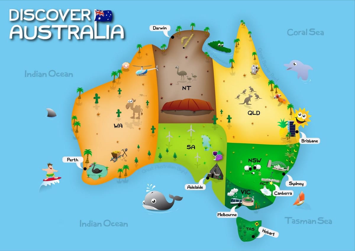 mapa de Australia para los niños