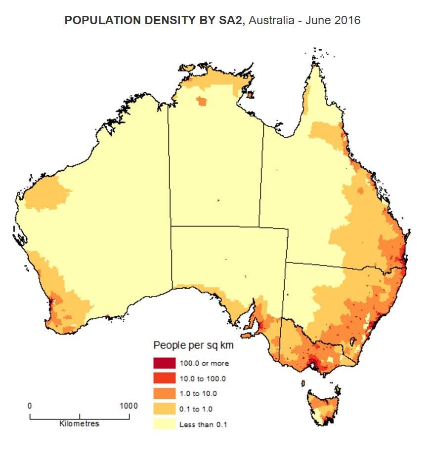 mapa de población de Australia