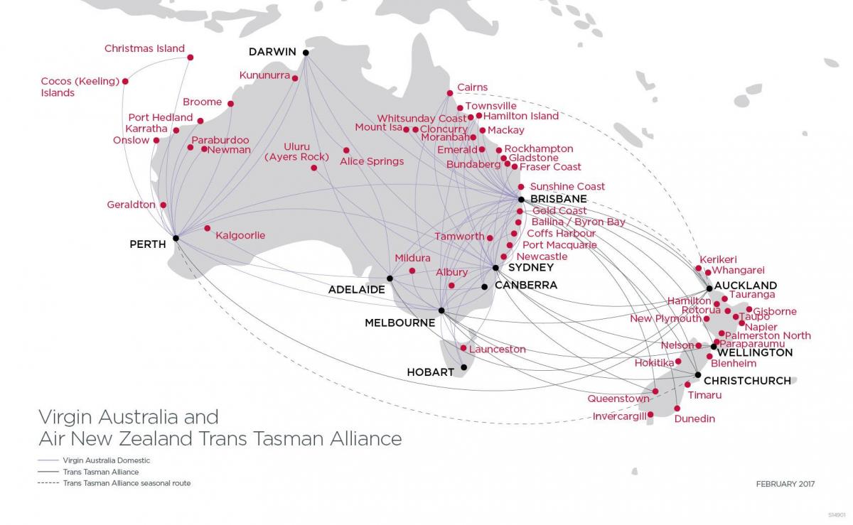 mapa de virgin Australia vuelo