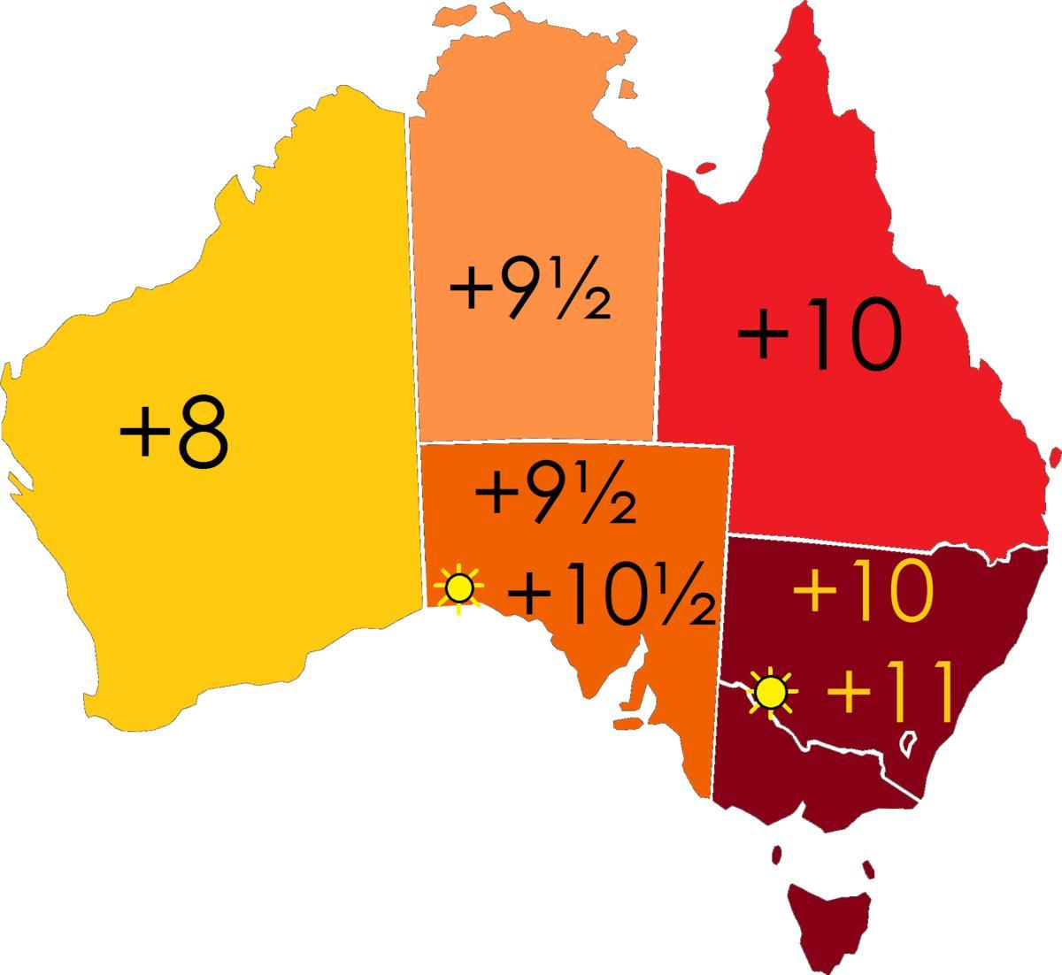 zonas de tiempo del mapa de Australia