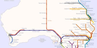 Ferrocarril mapa de Australia