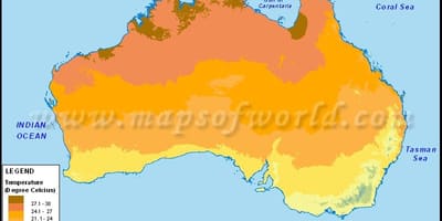 Mapa de temperaturas en Australia